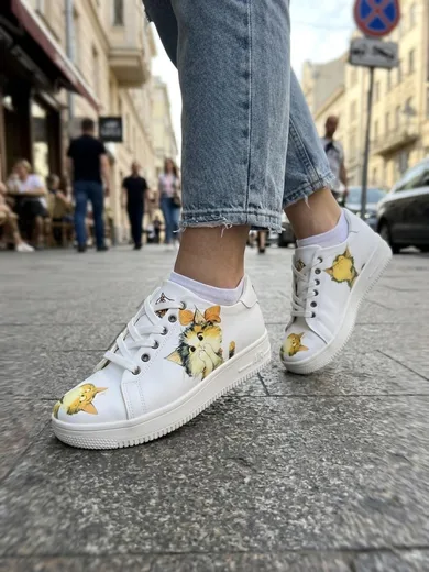 888 Kedi Baskılı Beyaz Renkli Sneaker