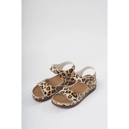 2003 Leopar Desenli Cırtlı Topuklu Sandalet